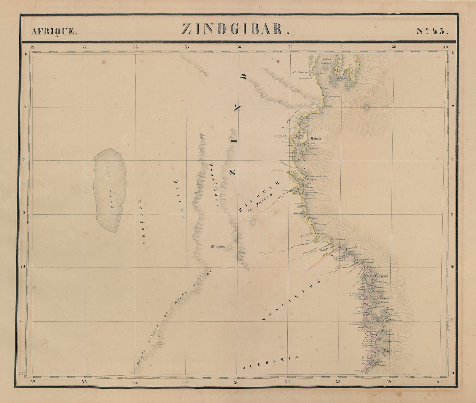 Afrique. Zindgibar #43. Tanzania & northern Mozambique. VANDERMAELEN 1827 map